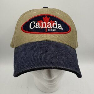 Canada Ross Baseball Cap Tan Navy Adjustable Strap Hat Maple Leaf Logo